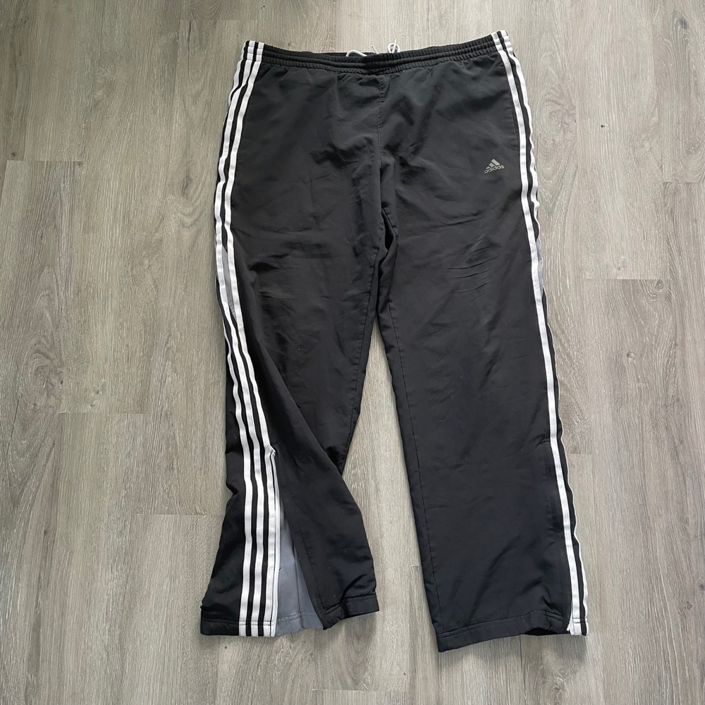 Adidas Track Pants Mens XL Black Good 3 Stripe Ankle Zip Windbreaker 601817